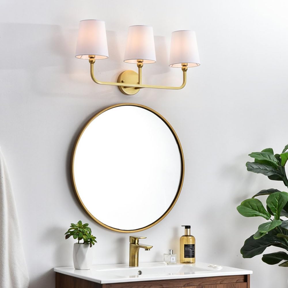Living District Colson 3-Light Brass & White Metal Bath Sconce - Modern Lighting Fixture