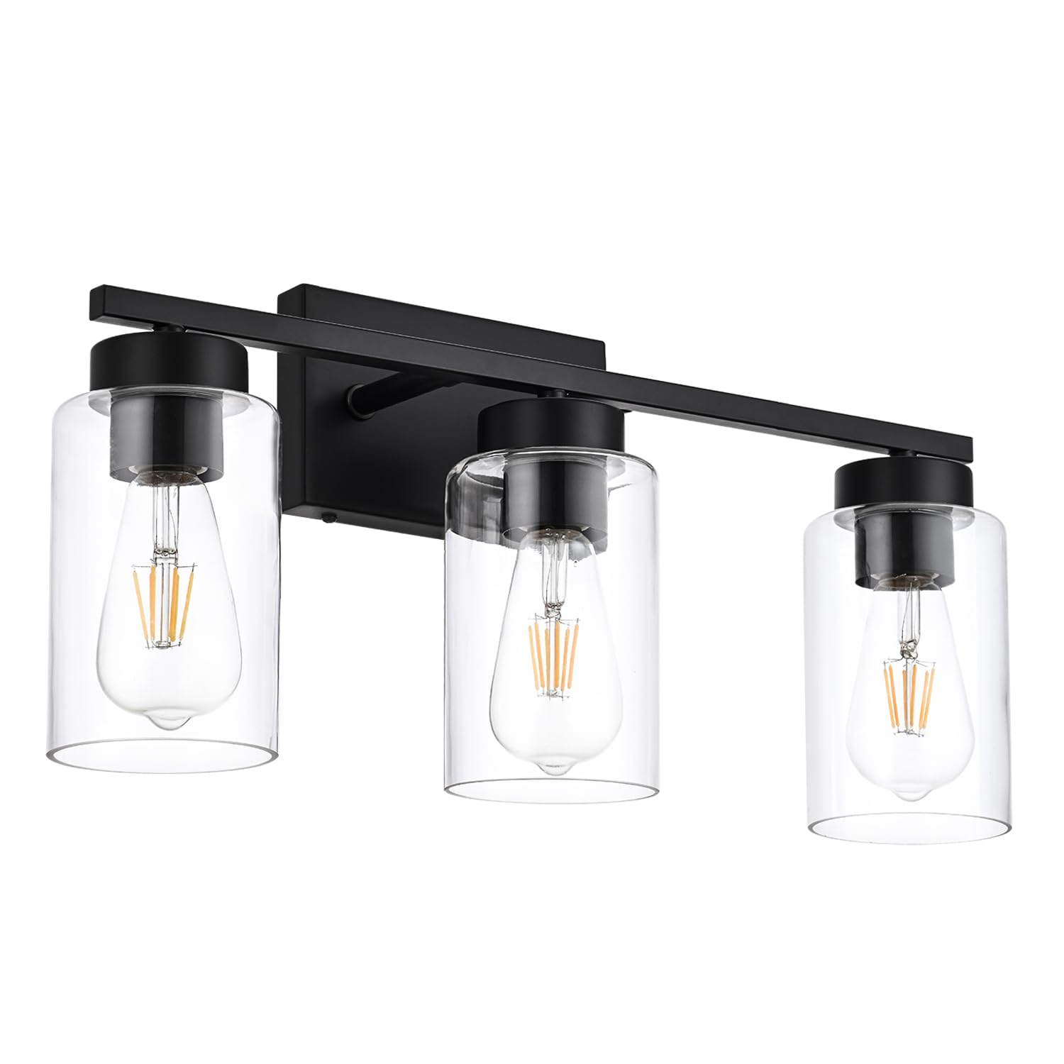 A1A9 3-Light Bathroom Vanity Light, Modern Black Wall Lights With Clear Glass Shades, Bathroom Wall Sconce Lamp For Mirror Livin