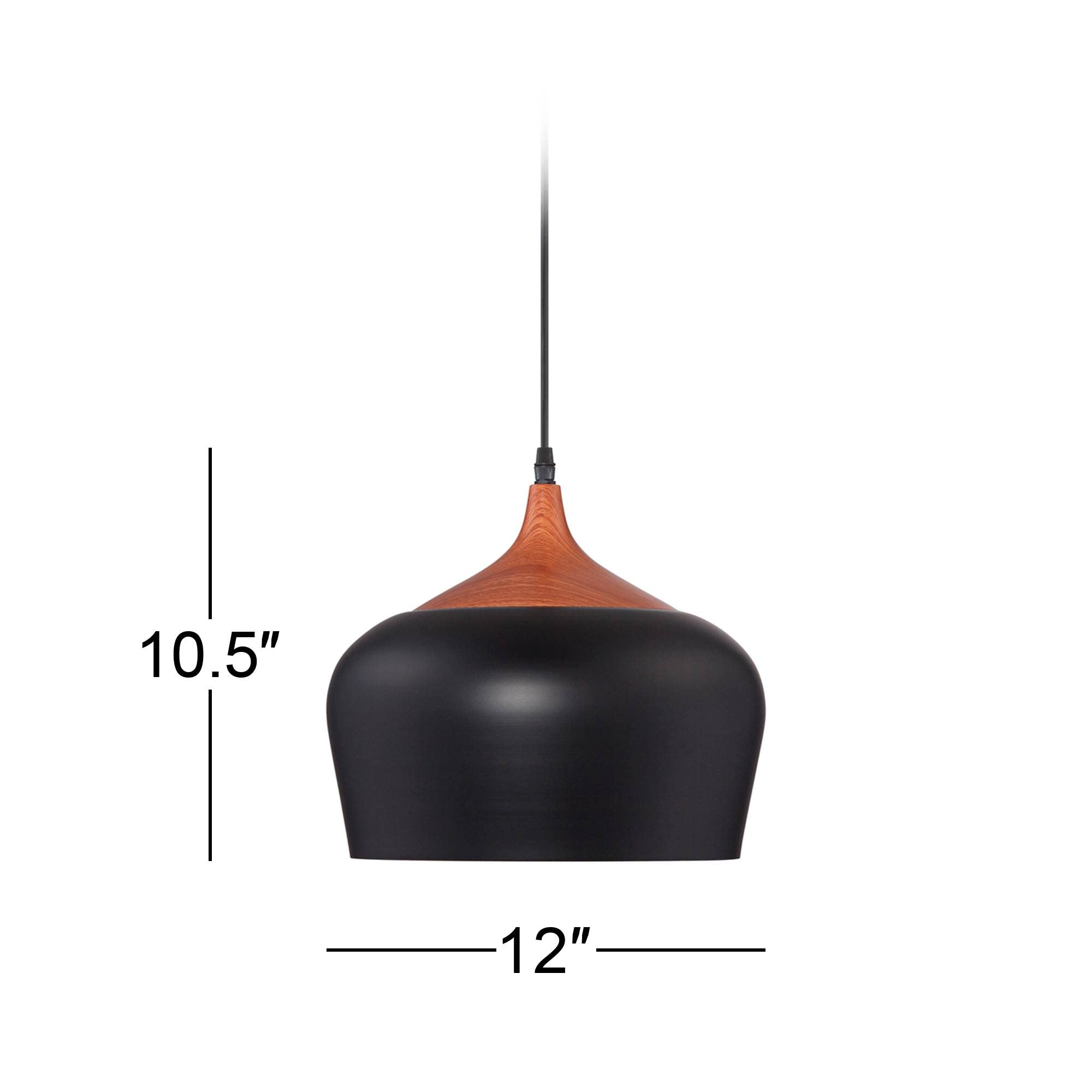 Possini Euro Design Felton Mini Pendant Light 12" Wide Black Wood Farmhouse Fixture for Dining Room Foyer Kitchen Island