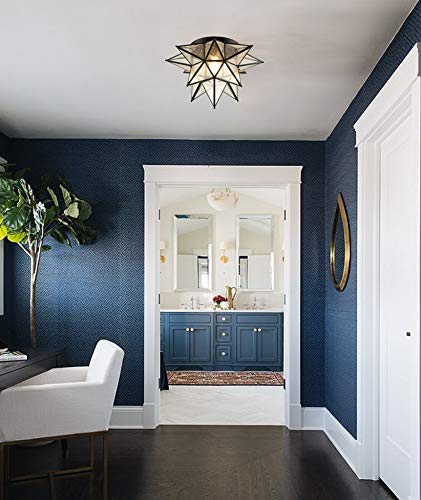 Daycent Boho Moroccan Seeded Glass Flush Mount Ceiling Light, 18-In, Black, Model Dz32088U