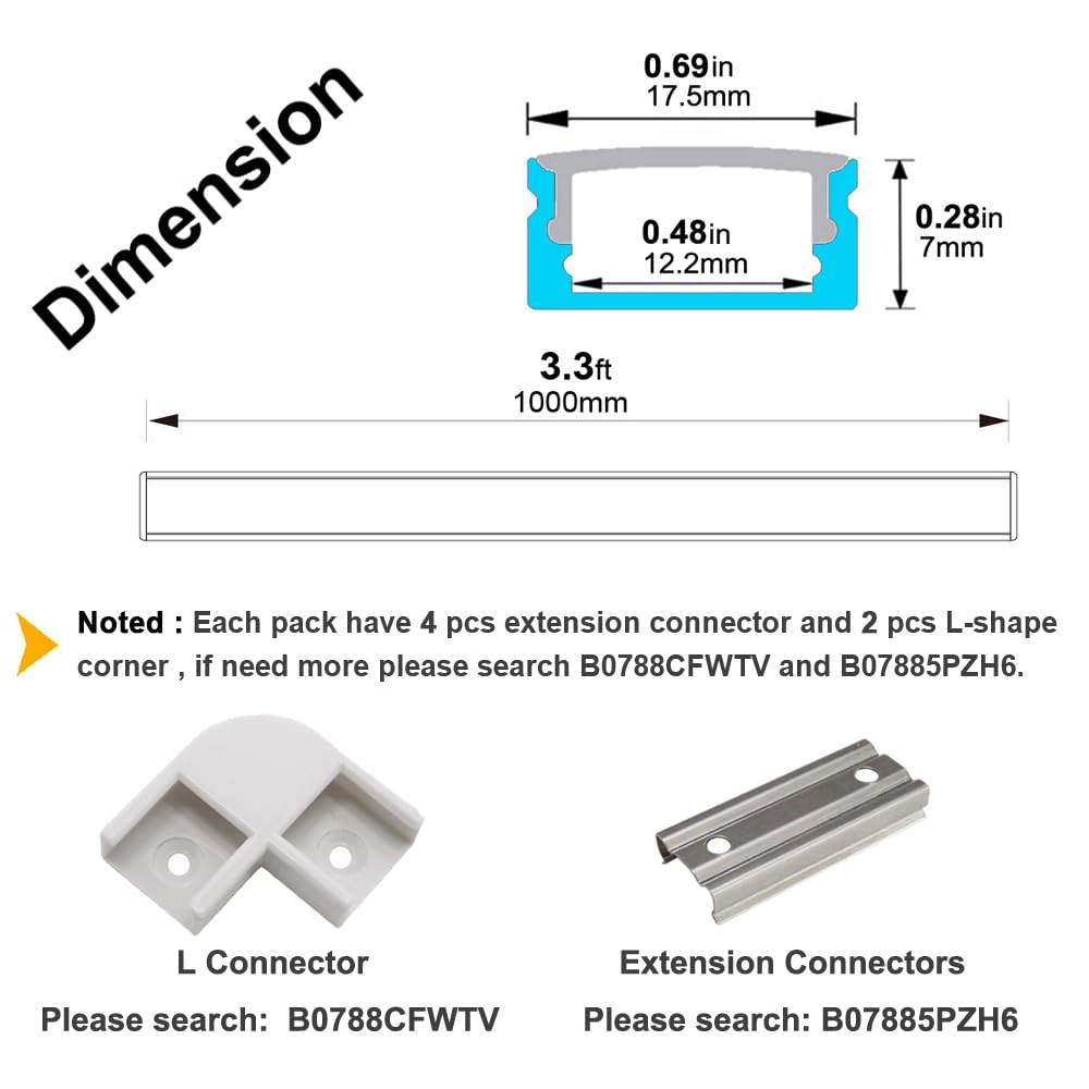 hunhun 20-Pack U Shape LED Aluminum Channel System, 3.3ft, Milky Cover, End Caps, Mounting Clips, Silver, Model CH-01-20