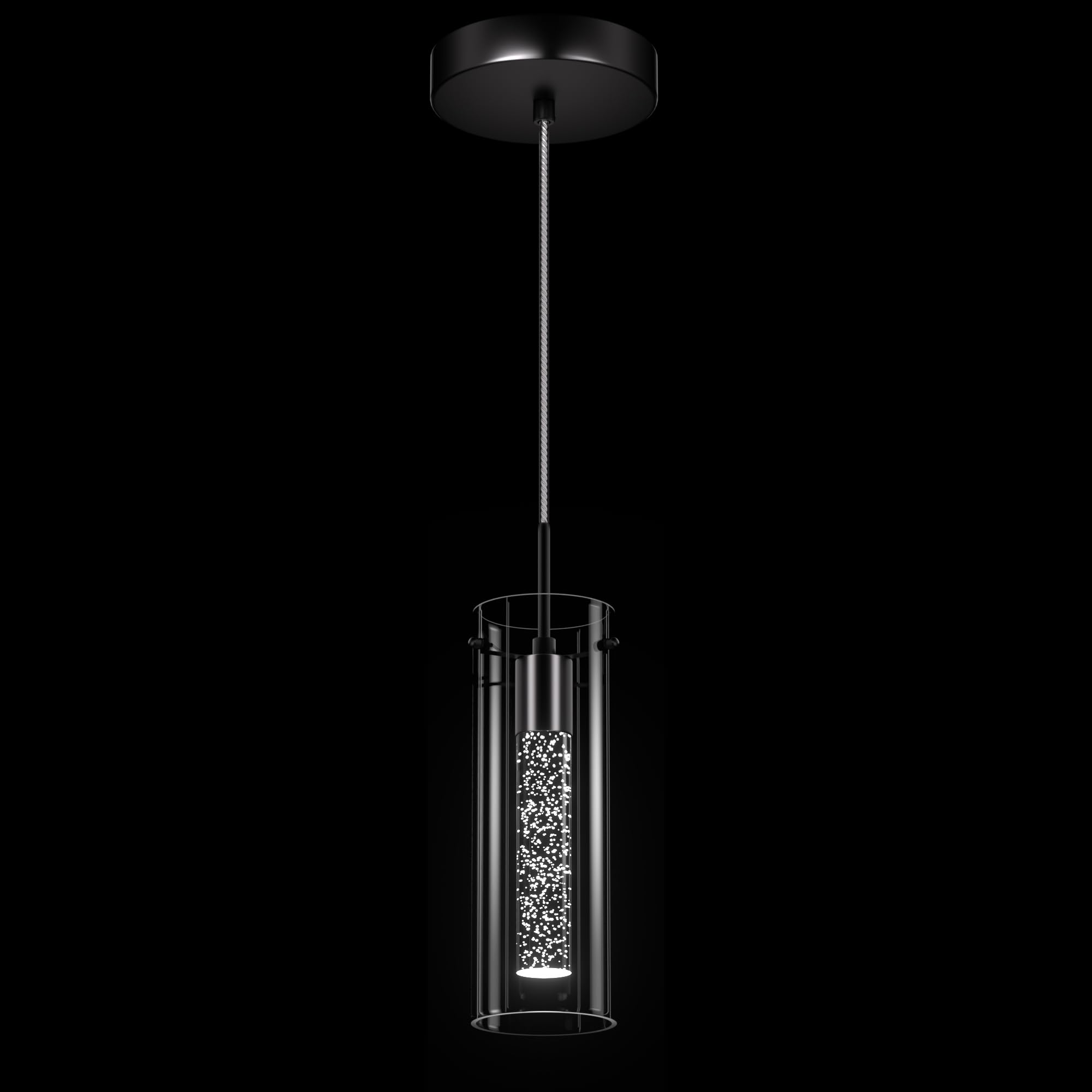 Esfos Pendant Ceiling Light Fixture, 1-Light Modern Glass Hanging Light for Kitchen Island, Black-Cold, Model L05, 1 Pack