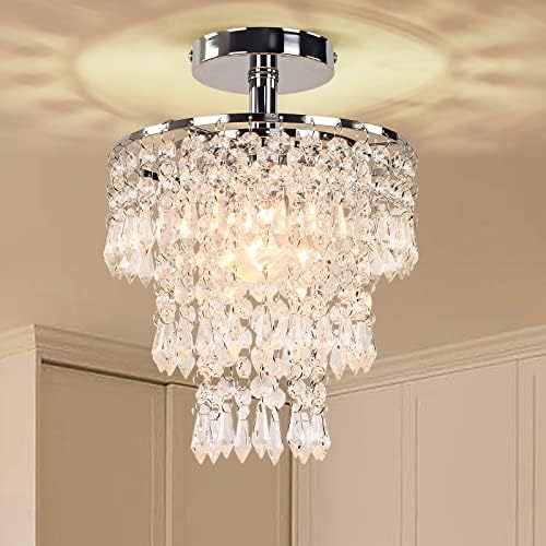Frixchur 3-Tier Crystal Chandelier, Chrome Led Pendant Light For Bedroom & Living Room