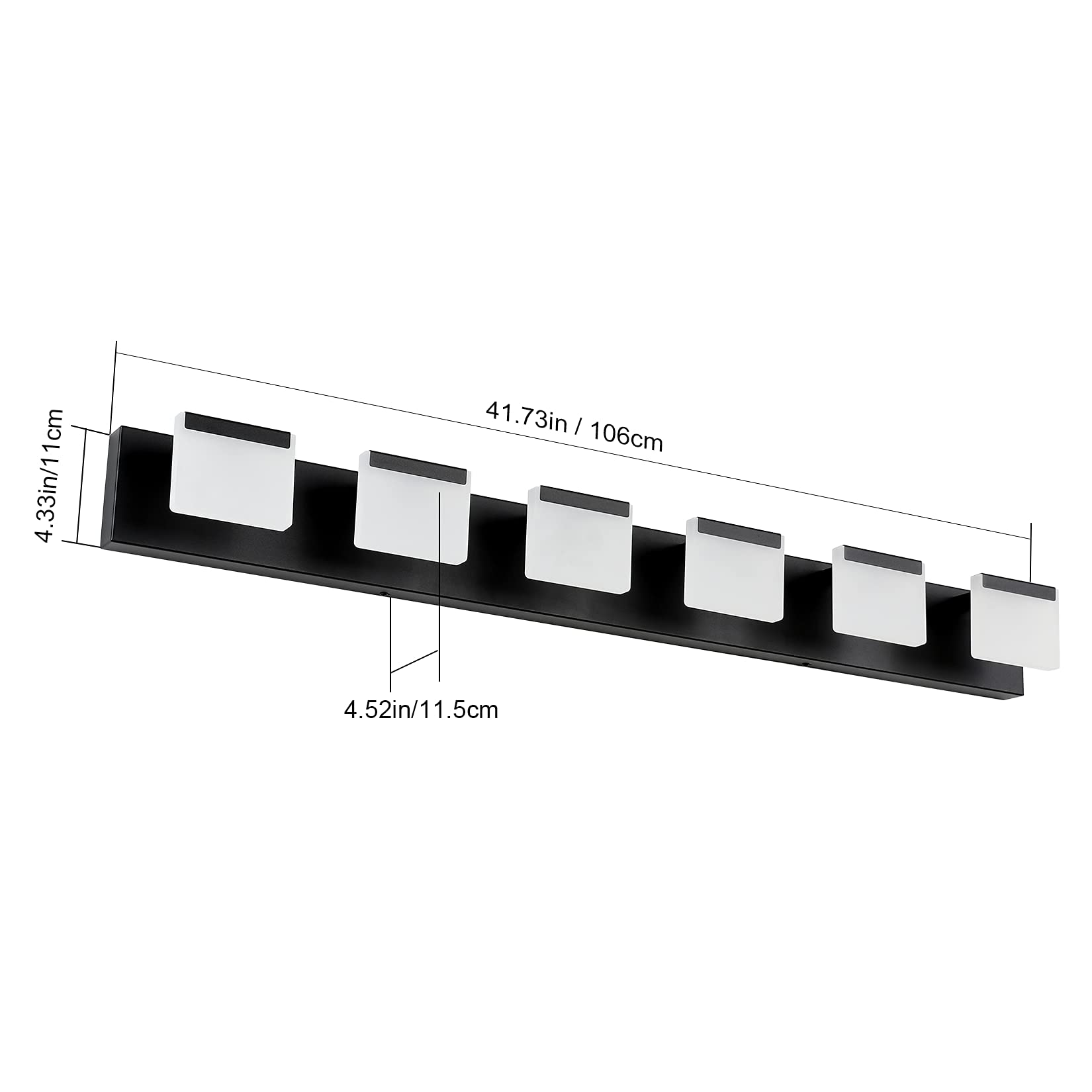 Ralbay LED Vanity Light 6-Light Acrylic Fixtures Matte Black Bathroom Lighting Model 8281-6T-black
