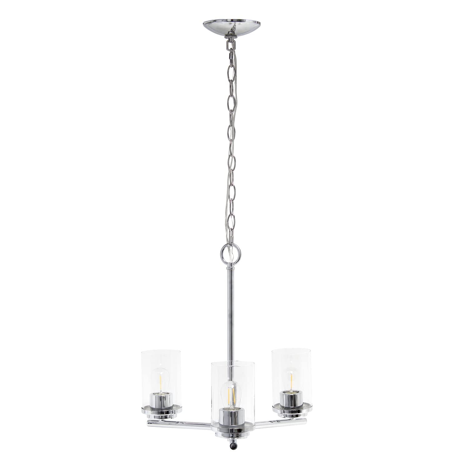 Elegant Designs PT1018-CHR 15in 3-Light Pendant Chandelier, Chrome, Glass, Modern Industrial for Kitchen, Foyer, Living Room