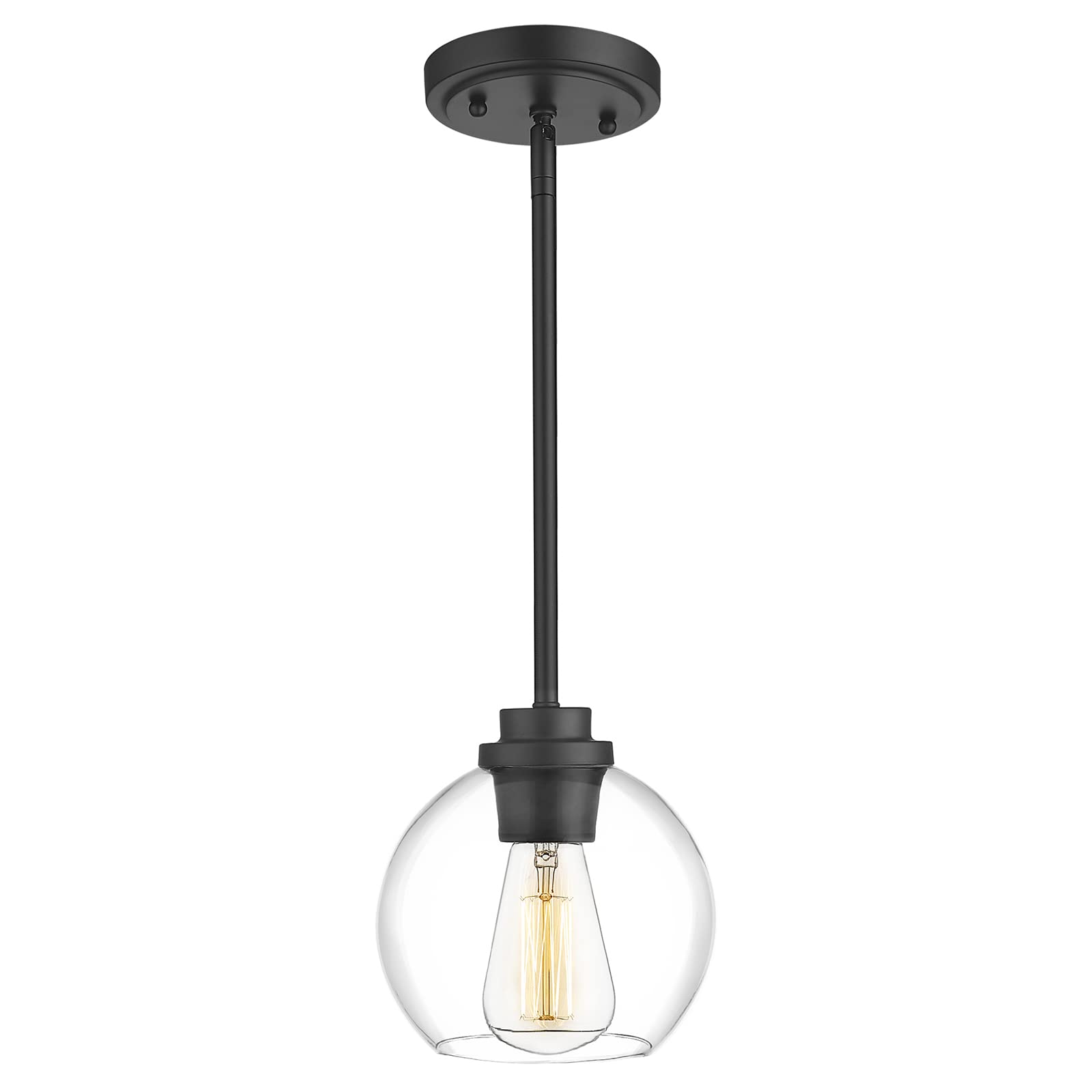OUVR Black Pendant Light Fixtures,7 Inch Globe Pendant Lights Kitchen Island with Clear Glass, 1 Light Hanging Lights for Kitche