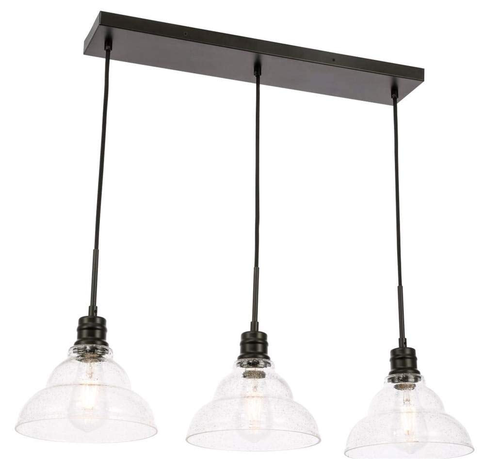 Elegant Lighting Living District Clive 3 Light Black and Clear seeded Glass Pendant