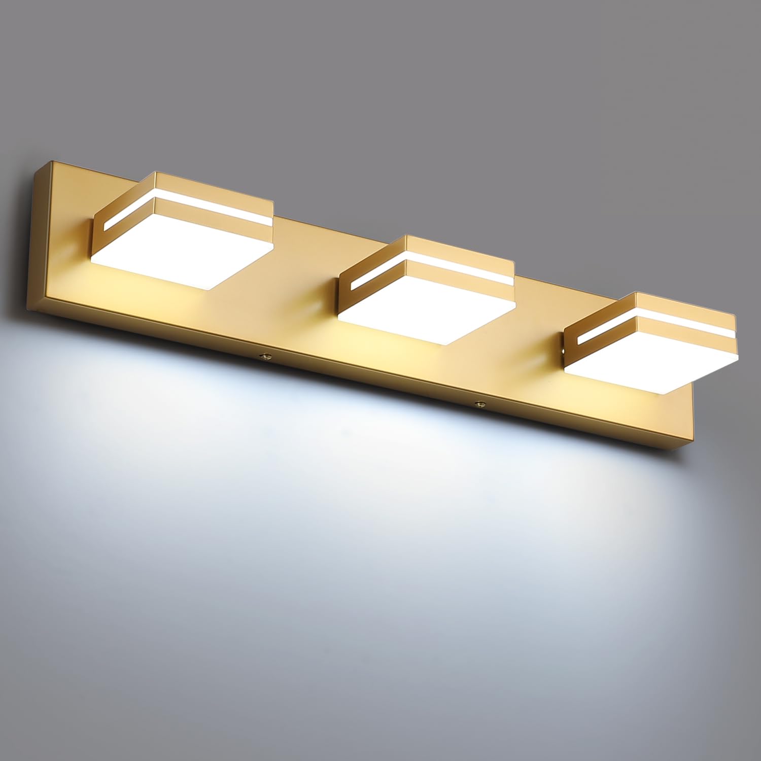 Sinerise Led Modern Bathroom Vanity Light Fixtures (3-Light, 24-Inch), Matte Gold Modern Acrylic Bathroom Wall Lighting Fixtures