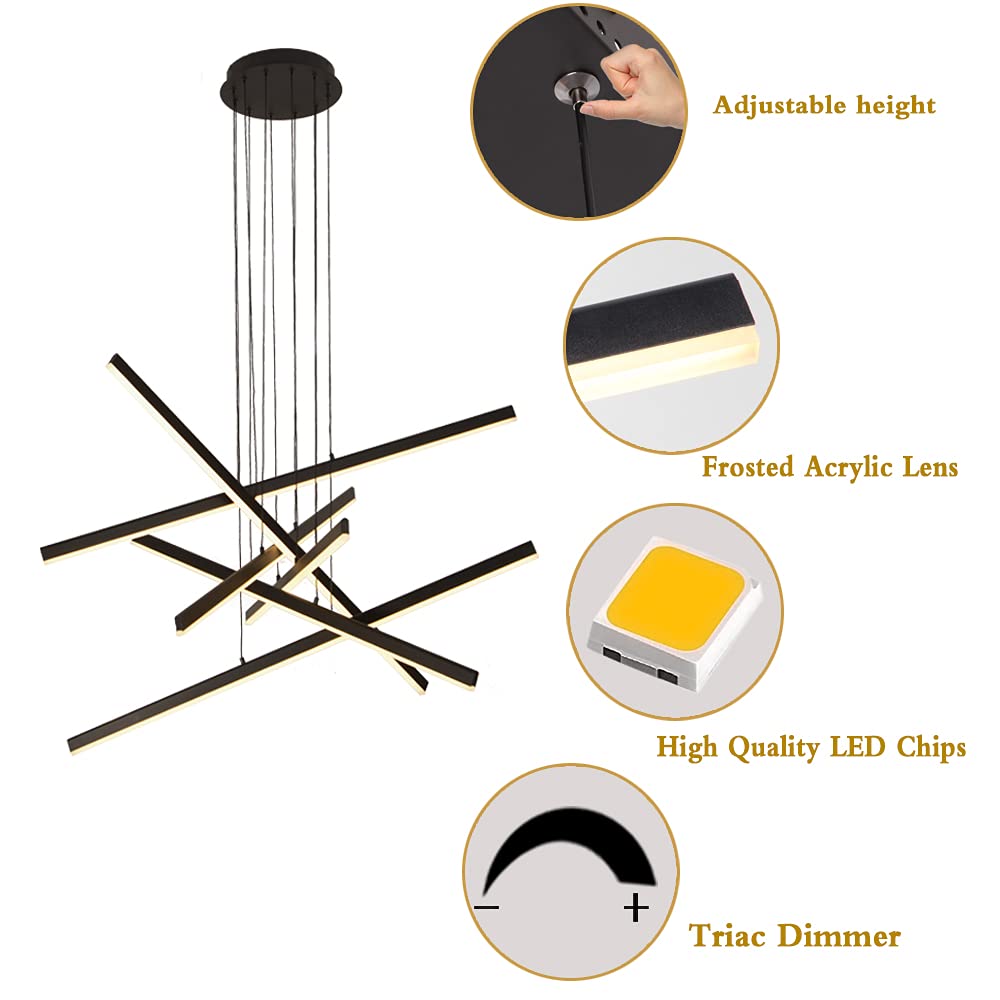Artop 6-Light Dimmable Modern Led Chandelier - Adjustable Black Pendant Light For Kitchen & Dining