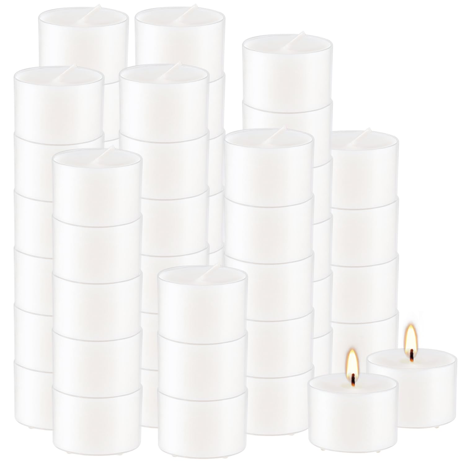 Wfmolcand Set of 50 White Scented Tealight Candles, Vanilla Fragrance, Long Burning, 1 inch, Clear Container