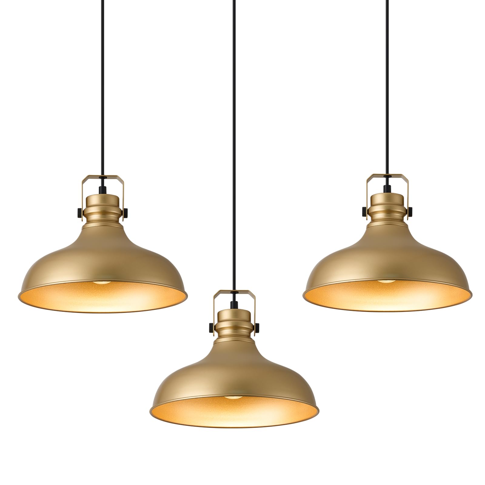 ALAISLYC Gold Farmhouse Pendant Lights Matte Pendant Lighting for Kitchen Island Industrial Adjustable Height Vintage Dome Hangi