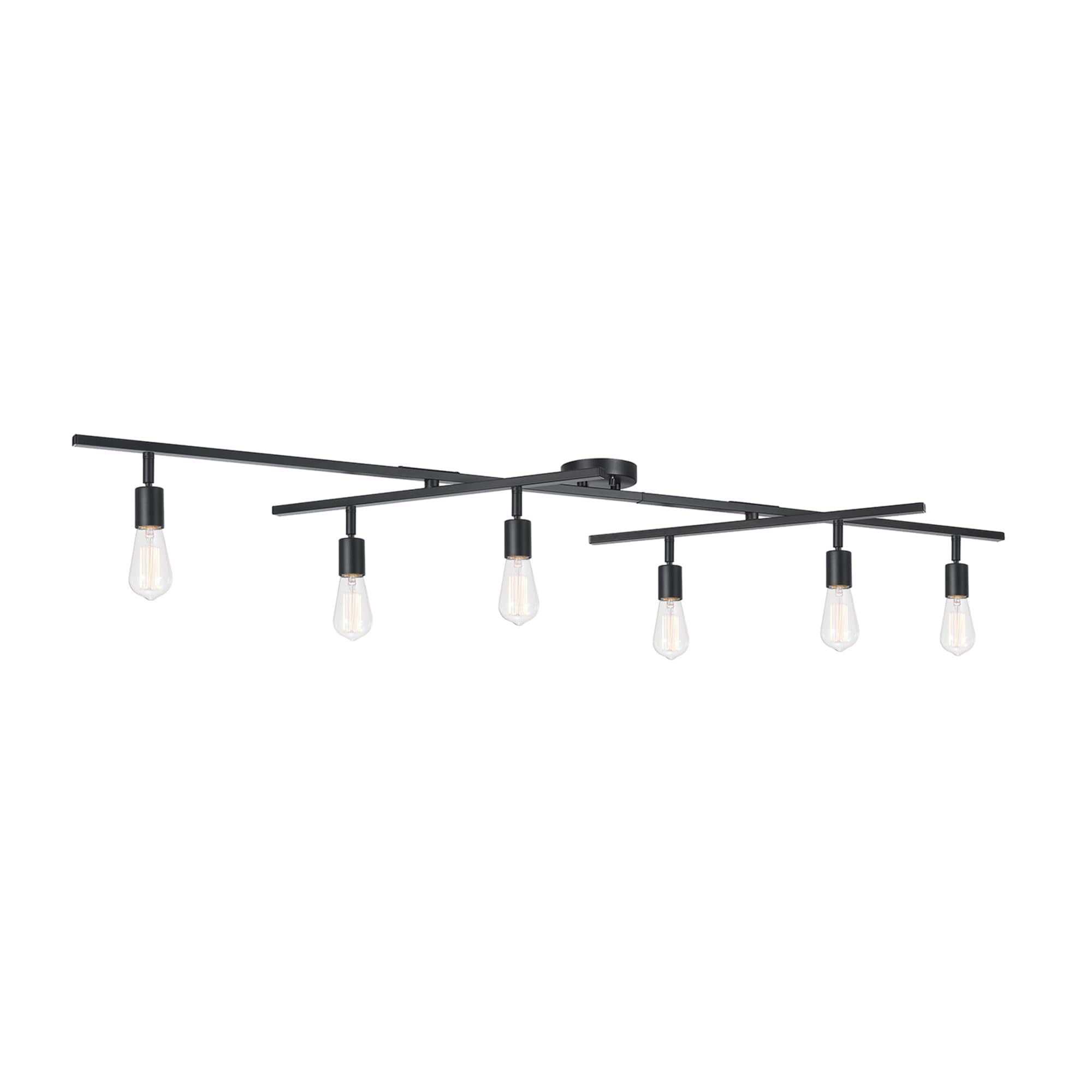 Globe Electric 64000125 64'' 6-Light Double Center Swivel Track Lighting, Matte Black, Pivoting Track Heads, Center Canopy