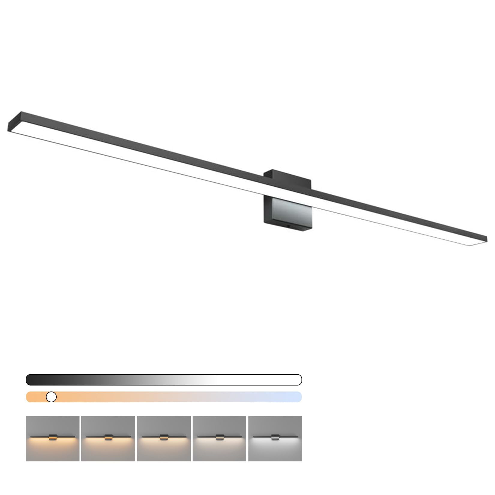Ralbay Modern Black Vanity Light 36W Acrylic LED 48 Inch 5 Color Temperature for Bathroom Over Mirror Lighting