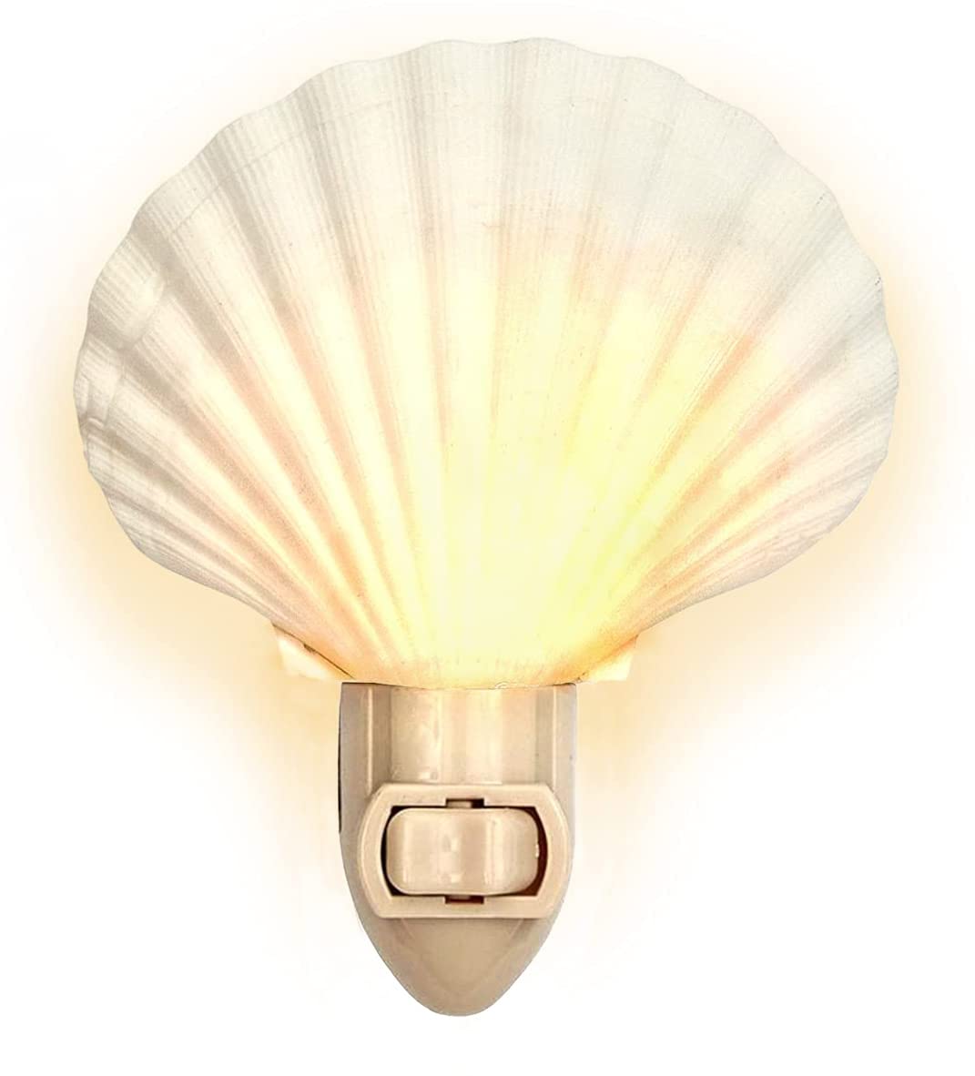 Nautical Crush Trading Seashell Night Light - White Clam Shell Plug-in - Manual - Bathroom Decor
