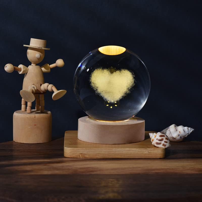 JANARARY 3D Galaxy Crystal Ball Night Light with Colorful LED Base, Remote, 6cm Heart-Shape Cloud Model, Ideal Gift for Kids