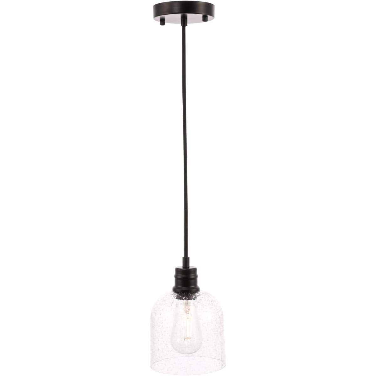 Gabe 1 Light Black And Clear Seeded Glass Pendant