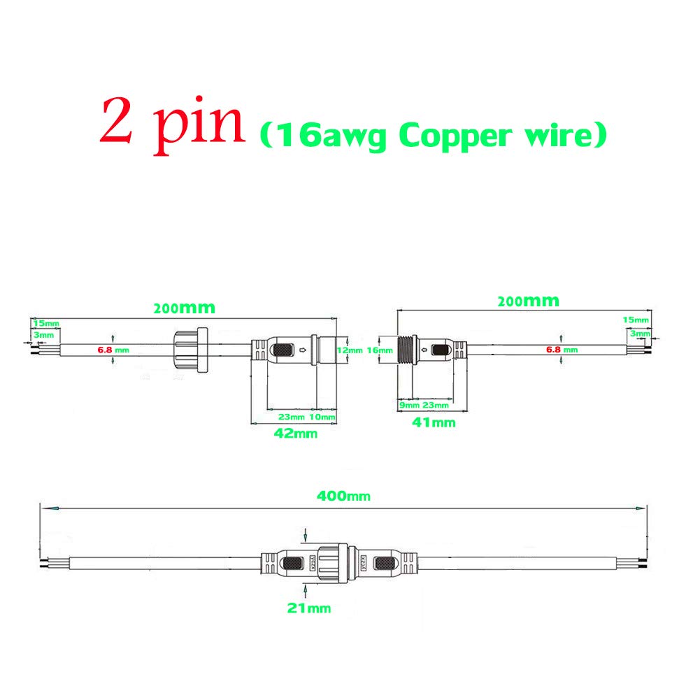 Dstfuy Waterproof Connector 2 Wire,16Awg 2Pin Male Female Plug Led Connector With Ip65,20Cm Extension Cable For Car,Led Strip Lights (5Pairs)