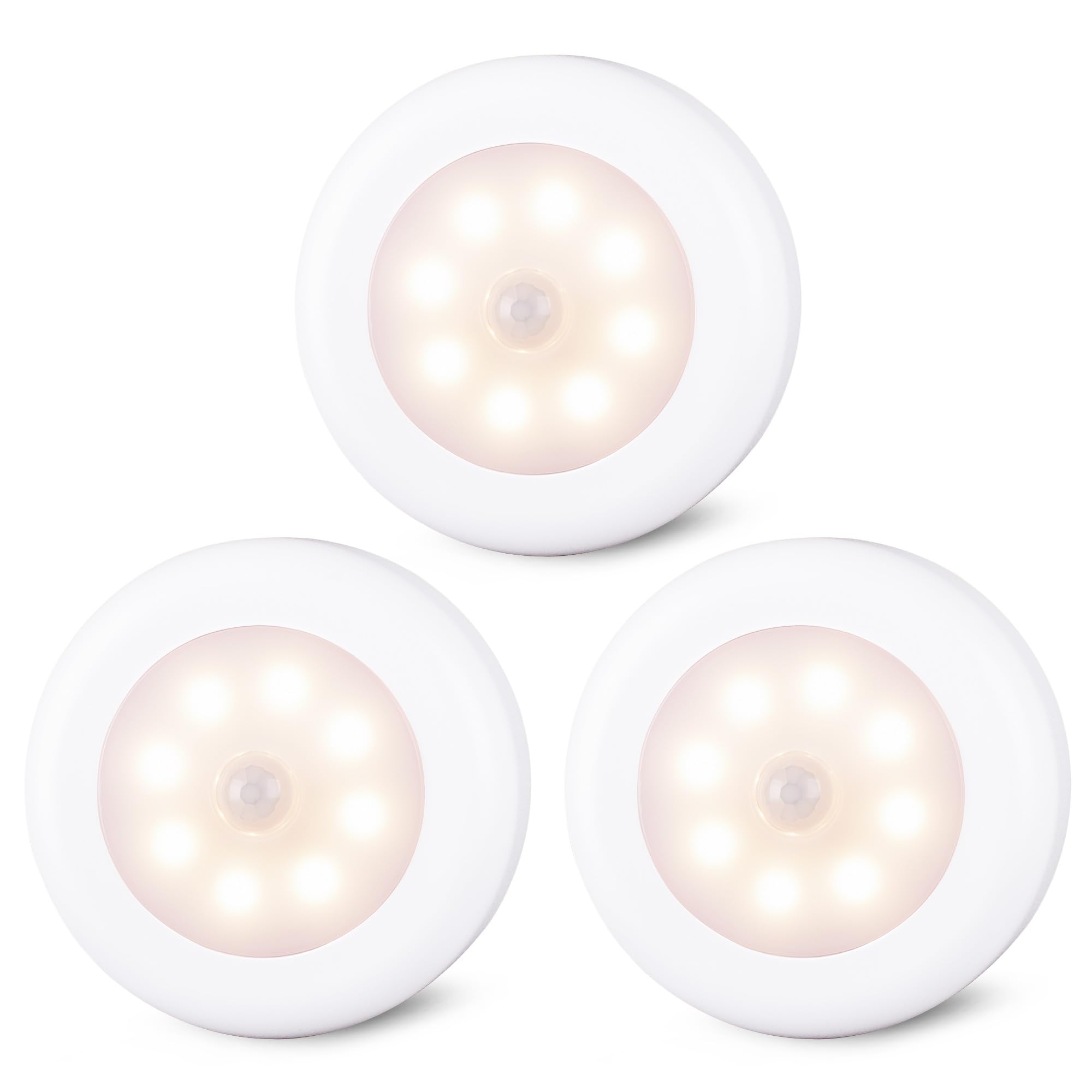 STAR-SPANGLED Motion Sensor Lights Indoor, High CRI Stick on Puck Lights Battery Operated (Warm White - 8cm, AA Battery Operated