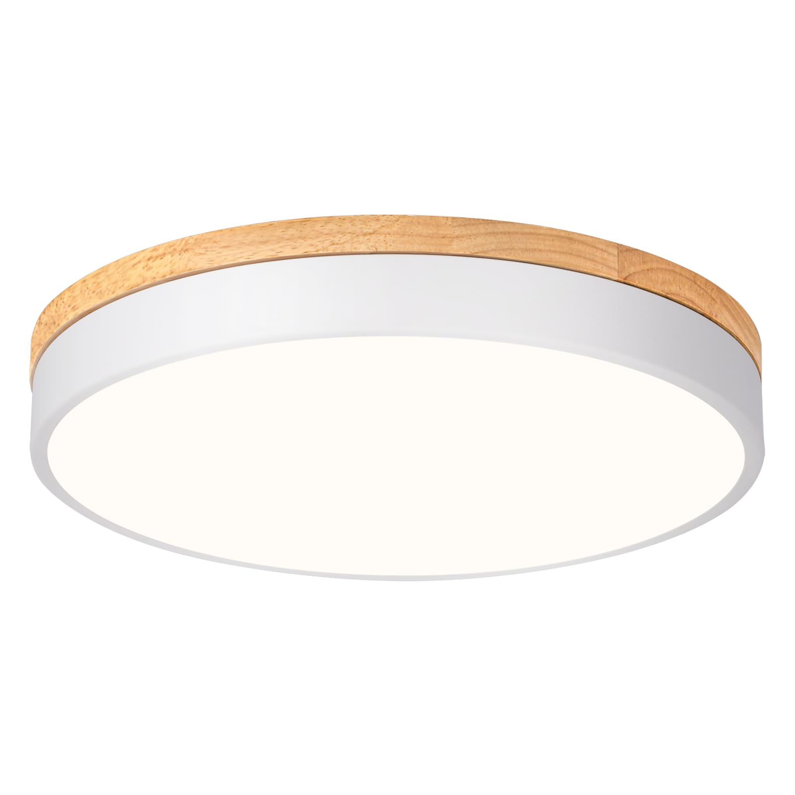 Zuyurt Wood Led Ceiling Light, Modern White Flush Mount Ceiling Light, Minimalist Close To Ceiling Light Fixture For Bedroom, Li