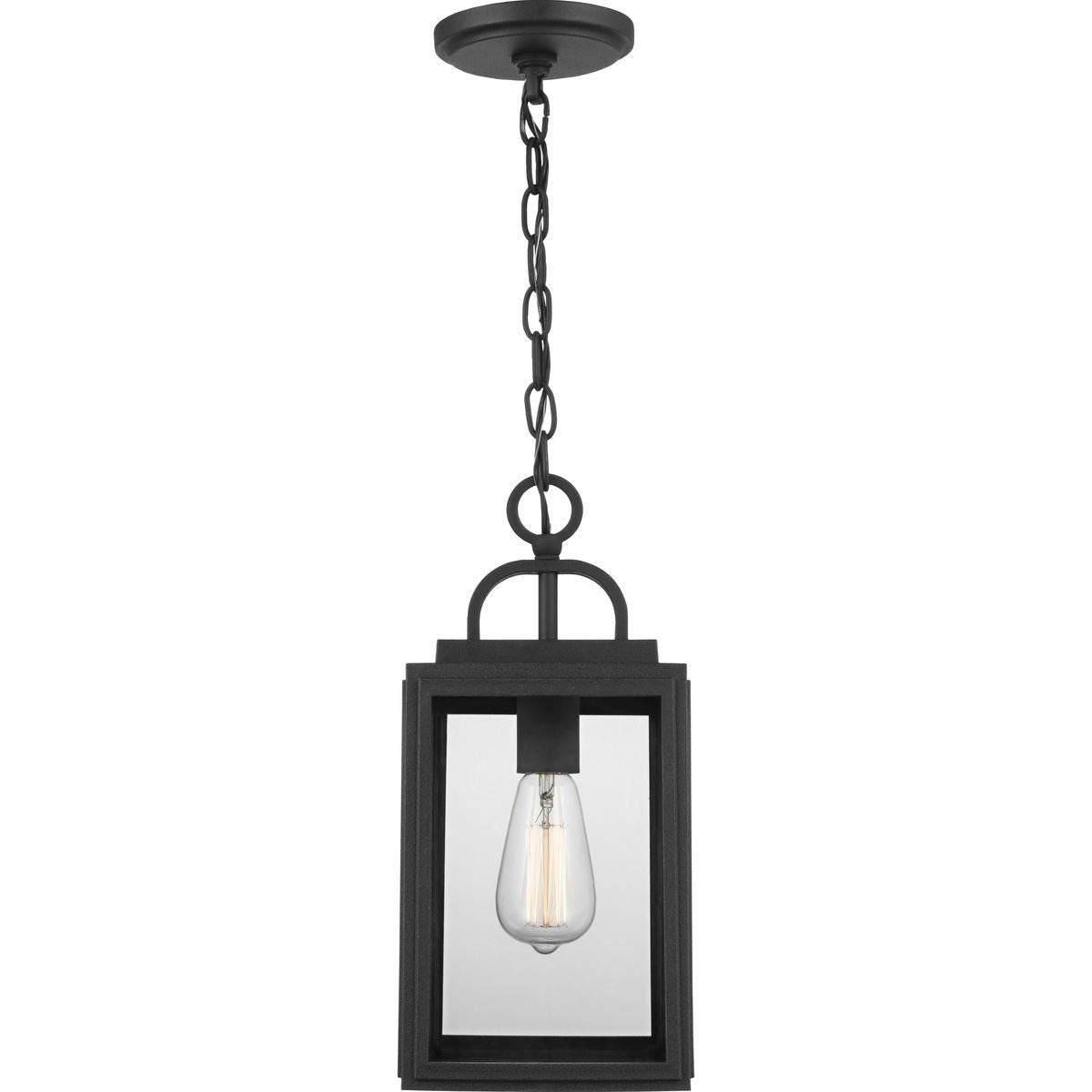 Progress Lighting 1-Light Outdoor Hanging Lantern, Textured Black, 15.38x7x7, Model P550064-031, Clear Glass, Farmhouse Style