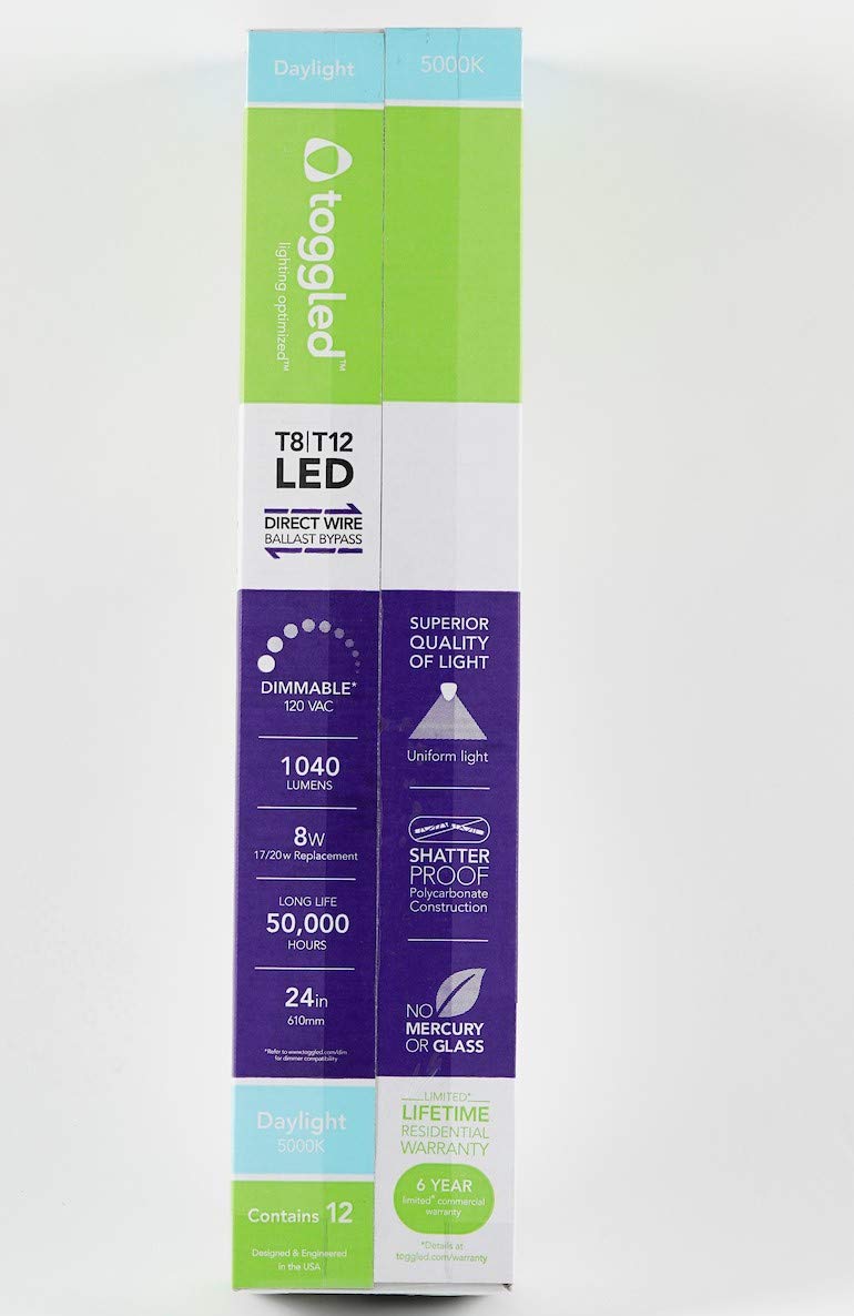 TOGGLED (12-Pack 2 ft./24 Dimmable Direct-Wire LED Tube, 5000K (Daylight)