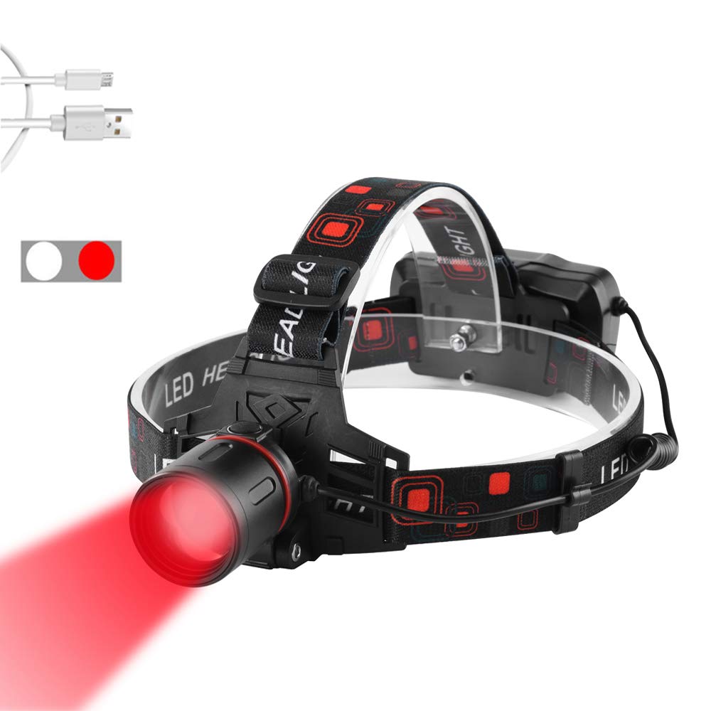 PROFORUS LED Headlamp, Zoomable Tactical Hunting Light, Red & White, Ideal for Astronomy, Camping, Night Vision, White Color