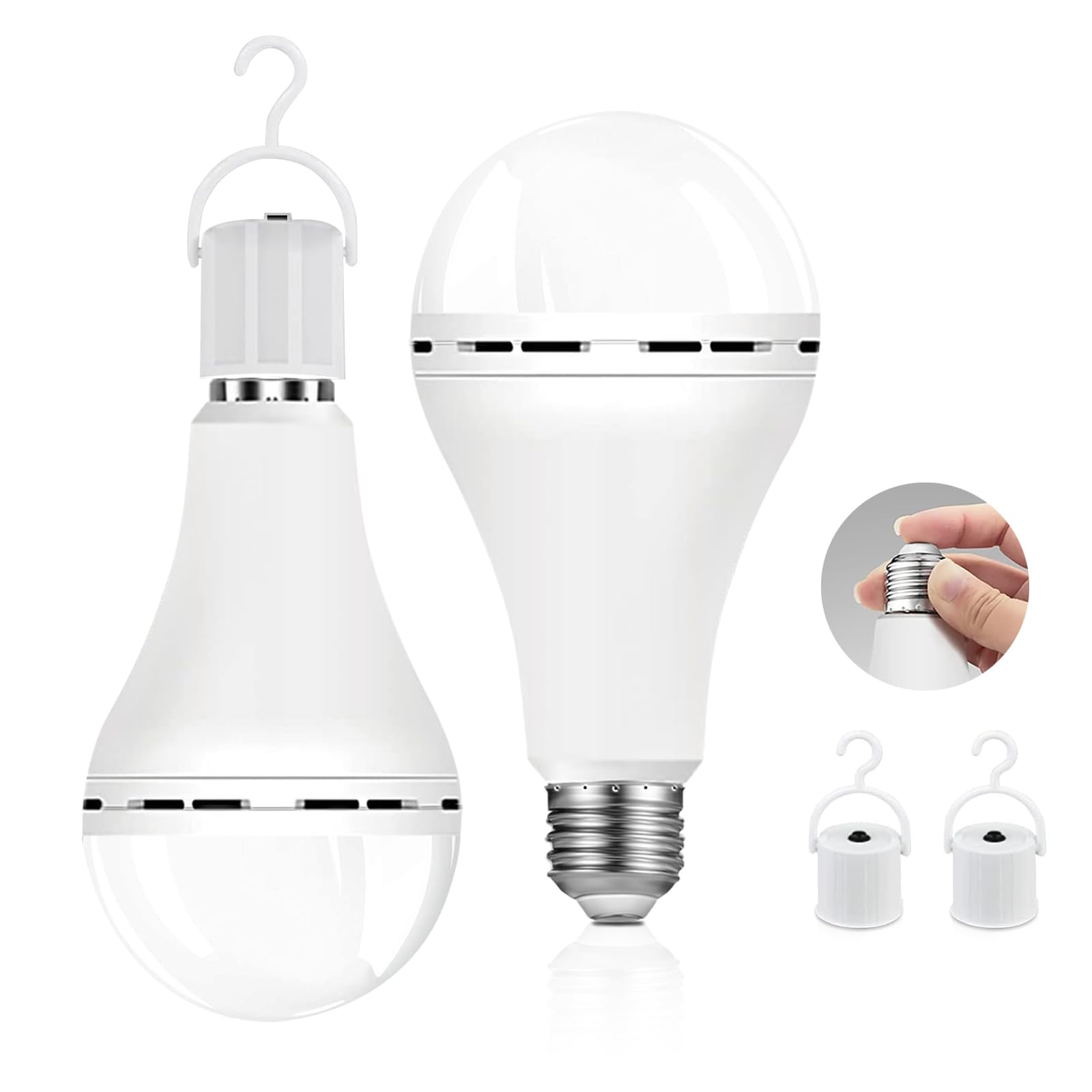 Scheinenda Rechargeable Emergency Light Bulbs, Soft White 3000K, Battery Operated, 9W E26/E27, 2 Pack