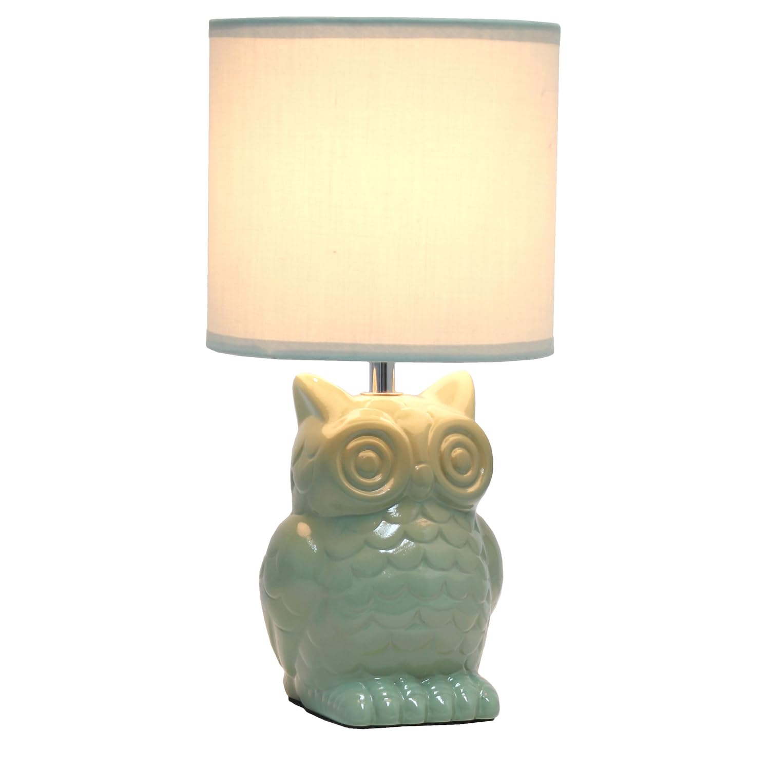 Simple Designs Lt1136-Sge 12.8&quot; Tall Contemporary Ceramic Owl Bedside Table Desk Lamp W Matching Fabric Shade For Decor, Bedroom, Nightstand, Living Room, Entryway, Kids' Room, Nursery, Sage Green