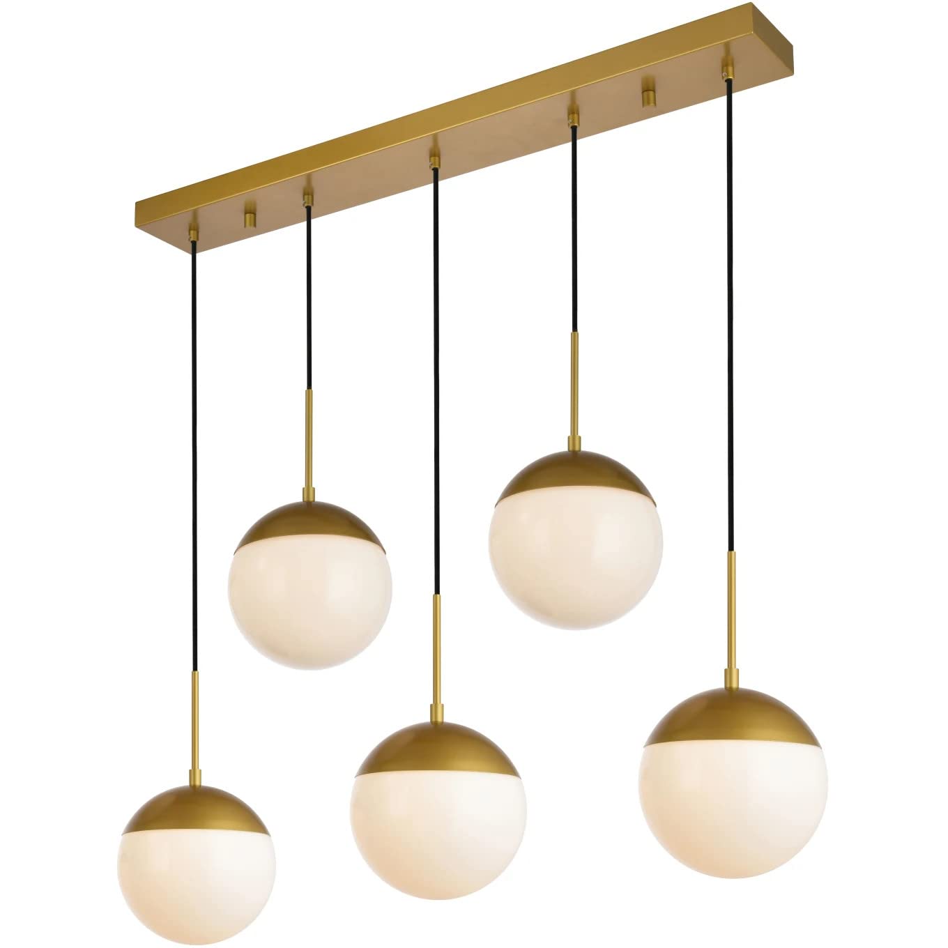 Living District Chrome Pendant Light - 5 Frosted White Glass Shades - Modern Lighting Fixture