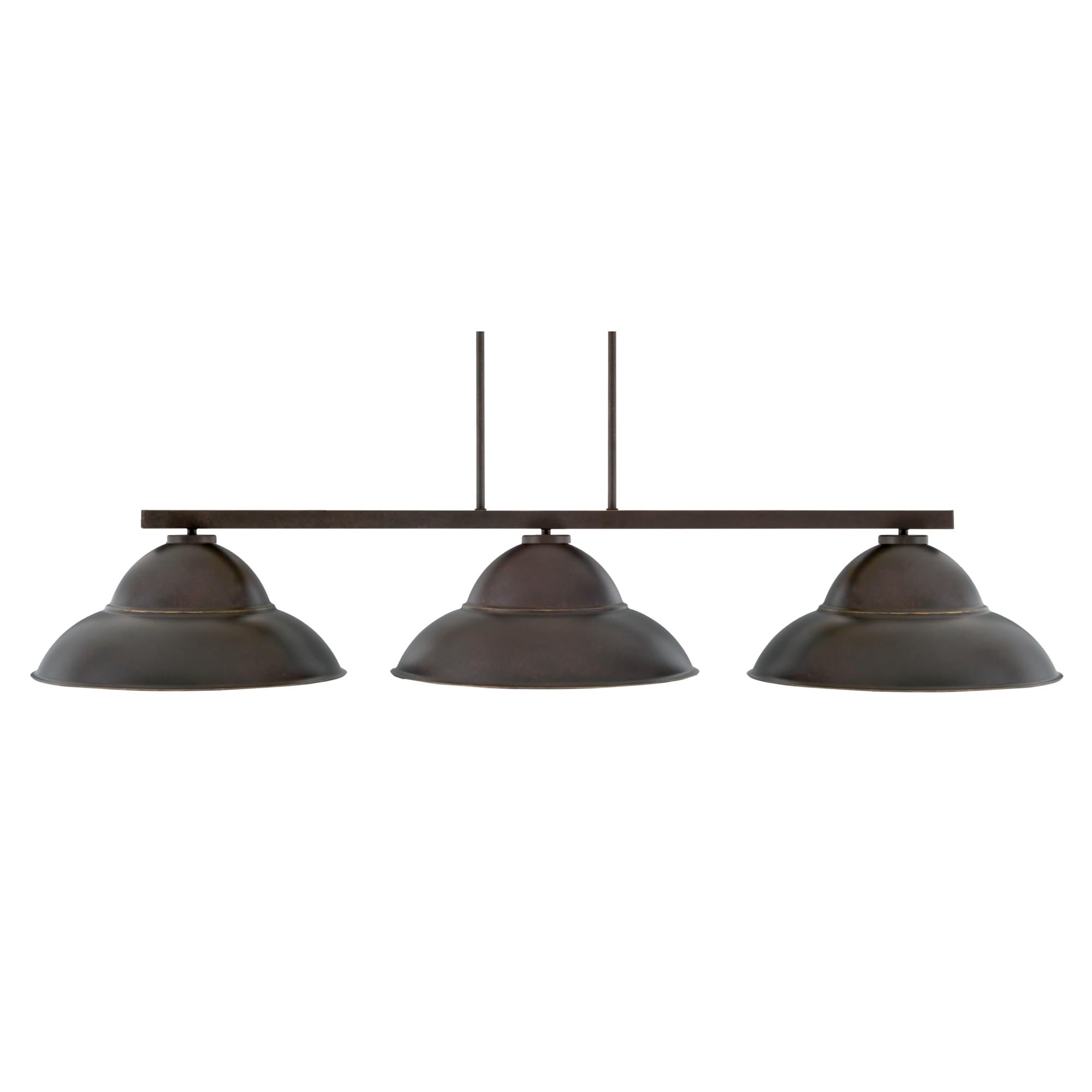 Toltec Lighting Atlas 3 Light Bar - Dark Granite Finish, 16in Double Bubble Metal Shades