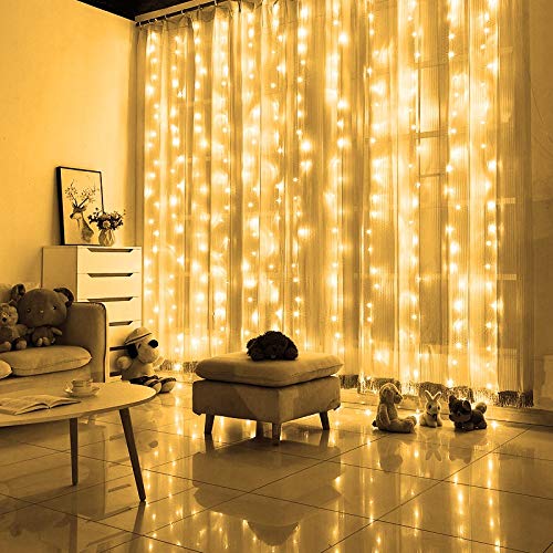 Funpeny Window Curtain String Lights, 300 Led 8 Lighting Modes Fairy Lights Usb Powered, Waterproof Lights For Christmas Bedroom Party Wedding Home Garden Wall Decorations, Warm White