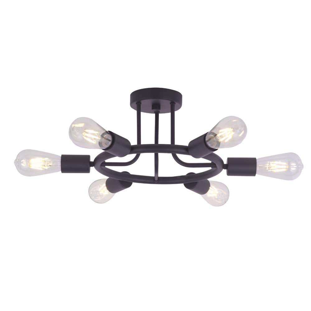 BONLICHT Modern Sputnik Chandelier Lighting 6 Lights Chandelier Oil-Rubbed Bronze Semi Flush Mount Ceiling Light Rustic Starburs