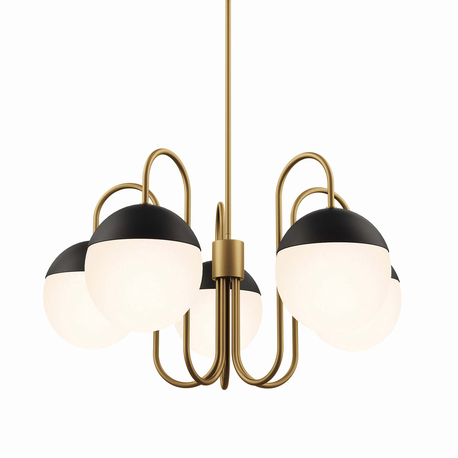 Modway Stellar 5-Light Chandelier, Opal Satin Brass, Iron, 28.5"x28.5"x71", Elegant Brown Lighting Fixture, Model EEI-5658-OPA-S