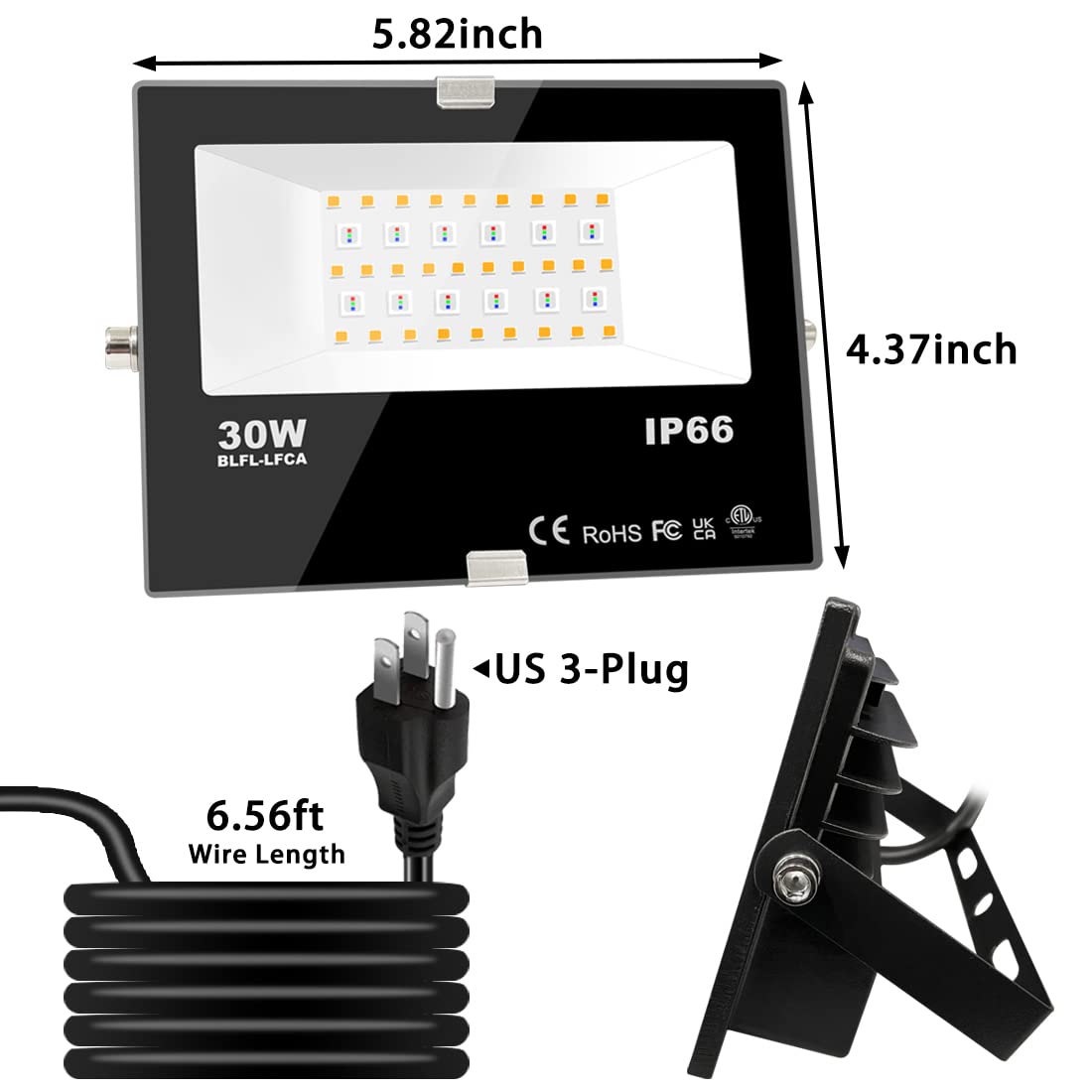 MELPO LED Flood Light Outdoor, 300W Equivalent, 3000LM Smart RGB, IP66 Waterproof, 4 Pack, 5700K Daylight White, Black, Model BLFL
