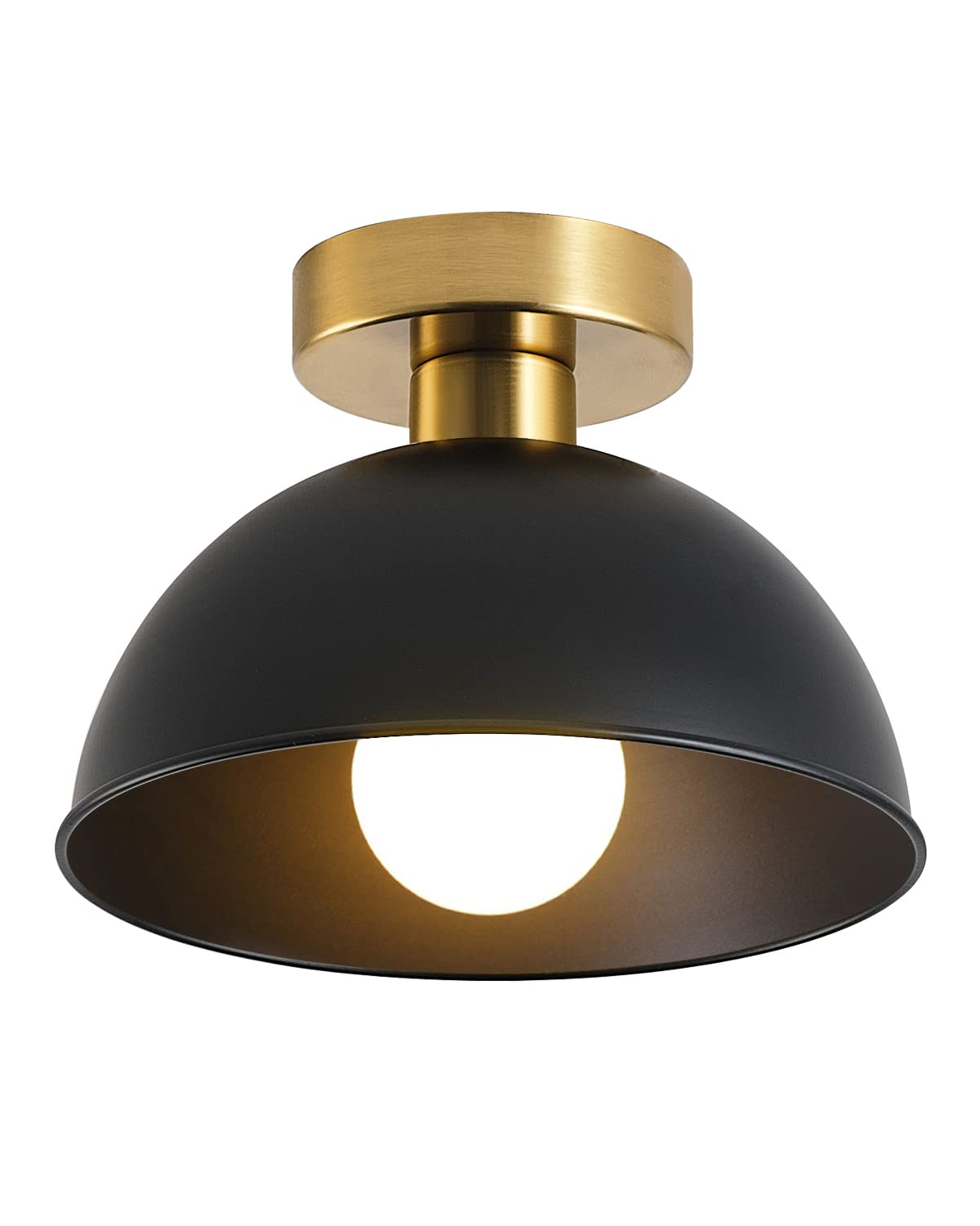 MIAOMEIO Industrial Semi Flush Mount Ceiling Light with Gold Plate and Matte Black Shade, Farmhouse Ceiling Light Fixture for Ki
