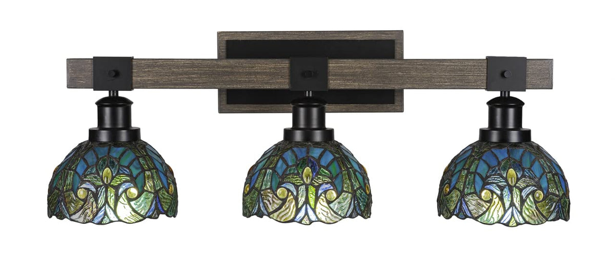Tacoma - 3 Light Bath Bar-9.75 Inches Tall and Inches Wide-Black/Painted Wood Finish-Turquoise Cypress Art Glass Color