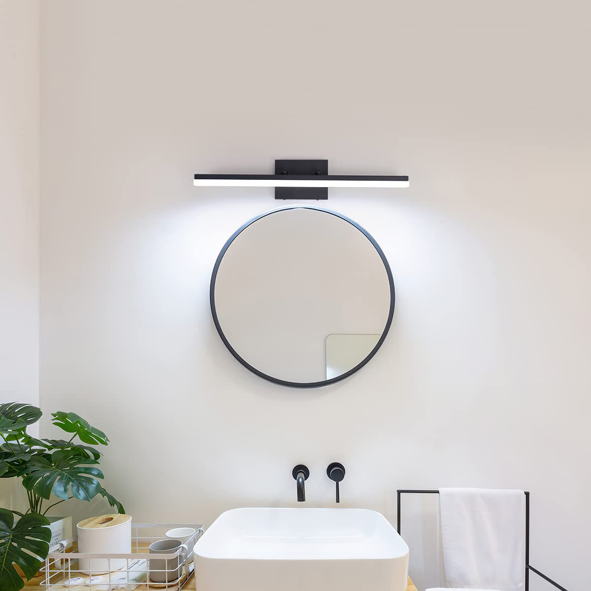 Mirrea 24In Dimmable Modern Led Vanity Light - Black Metal, Cold White 5000K For Bathroom