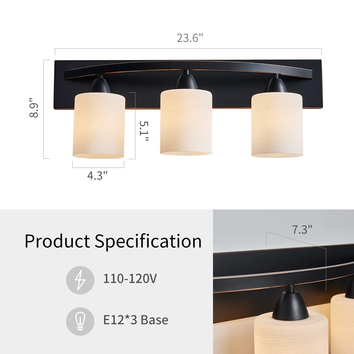 ANJIADENGSHI Bathroom Vanity Light Fixture, Modern Oil Rubbed Bronze Wall Sconce with White Glass Shade, Model CL-003
