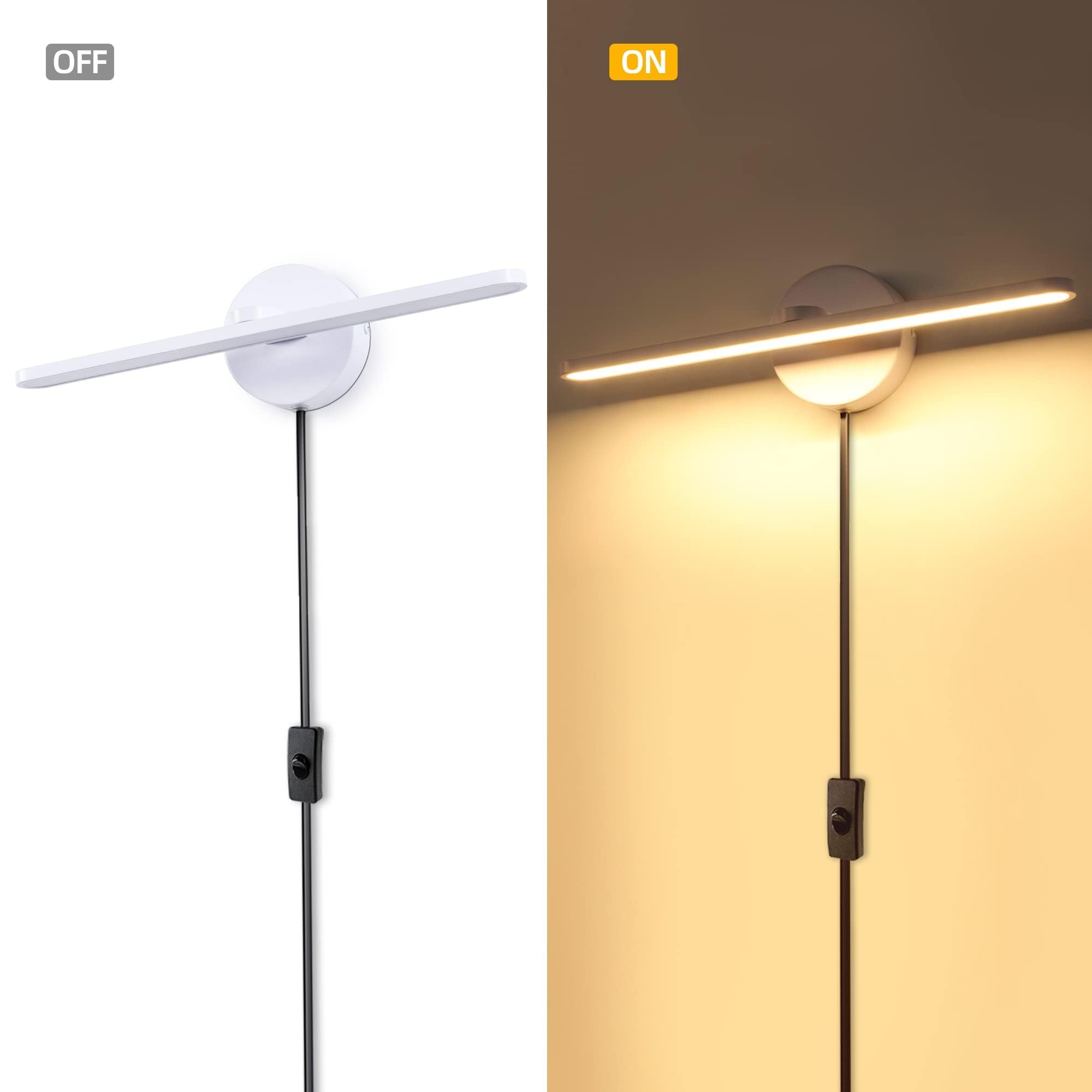 Mantolite Plug In Vanity Lighting Fixtures, White 16Inch Led Wall Lights Fixtures, Bathroom Over Mirror Lamp Modern Home Bedside Lamp Picture Sconces, 12W 3000K White Make-Up Mirror Front Lamp