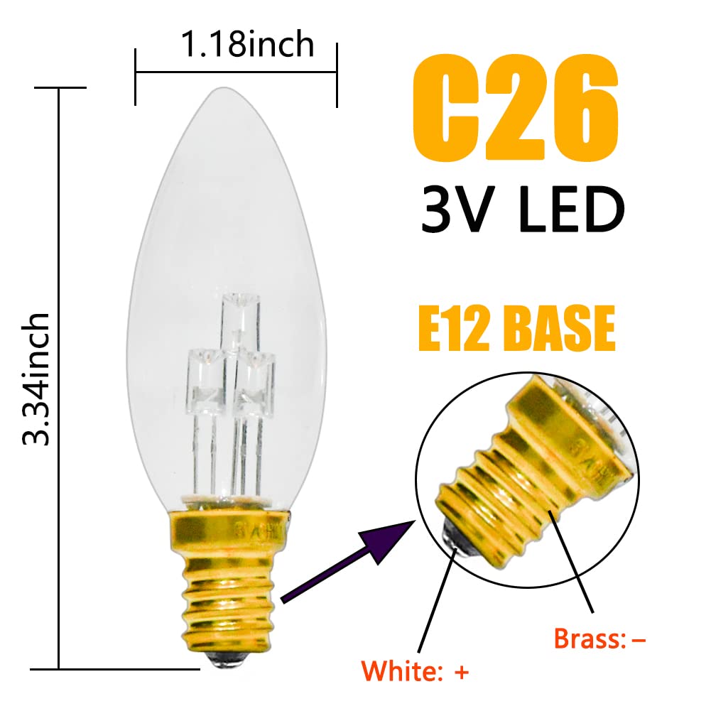 GOOTHY 6 Pack C26 LED Replacement Bulbs, 3V Glass Torpedo Tip E12 Candelabra Base for Battery Operated Window Candles, Christmas Decor