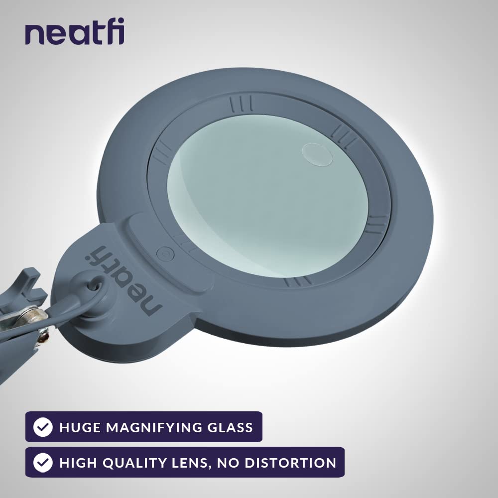 Neatfi Xl Bifocal Led Magnifying Lamp, 5D/20D, 7-Inch Lens, Dimmable, Gray, Adjustable Arm, Model 9006Led-178