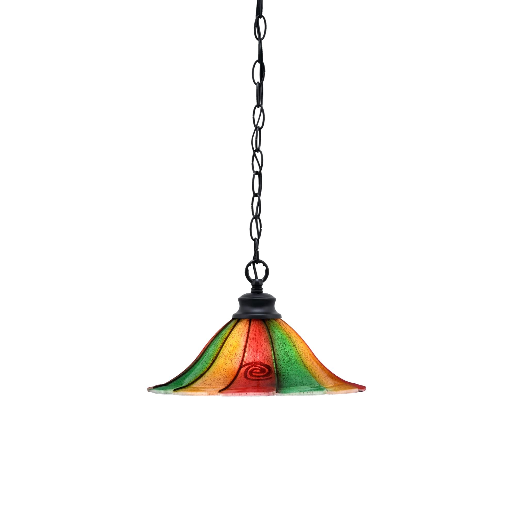 Toltec Lighting Chain Hung Pendant Shown in Matte Black Finish with 14&quot; Mardi Gras Glass