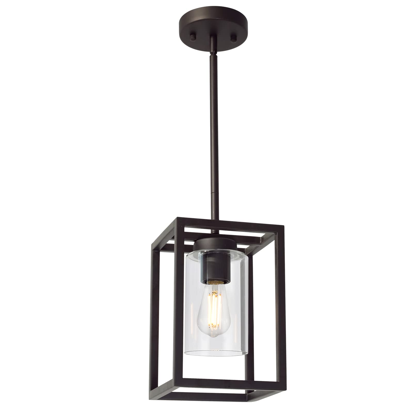 Vinluz Modern 1-Light Cage Kitchen Island Pendant Lighting With Glass Shade Oil Rubbed Bronze Chandeliers Dining Room Lighting F