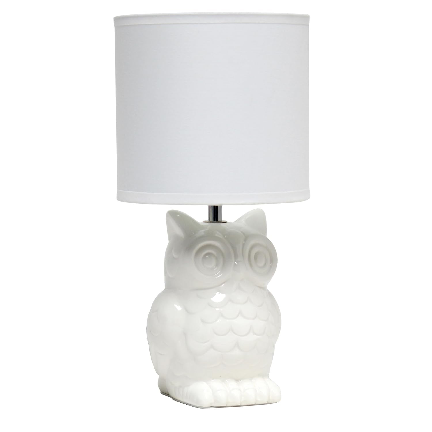 Simple Designs LT1136-OFF Ceramic Owl Table Lamp, Off-White, 12.8in Tall, 6.3inL x 6.3inW, Matching Fabric Shade for Home Decor