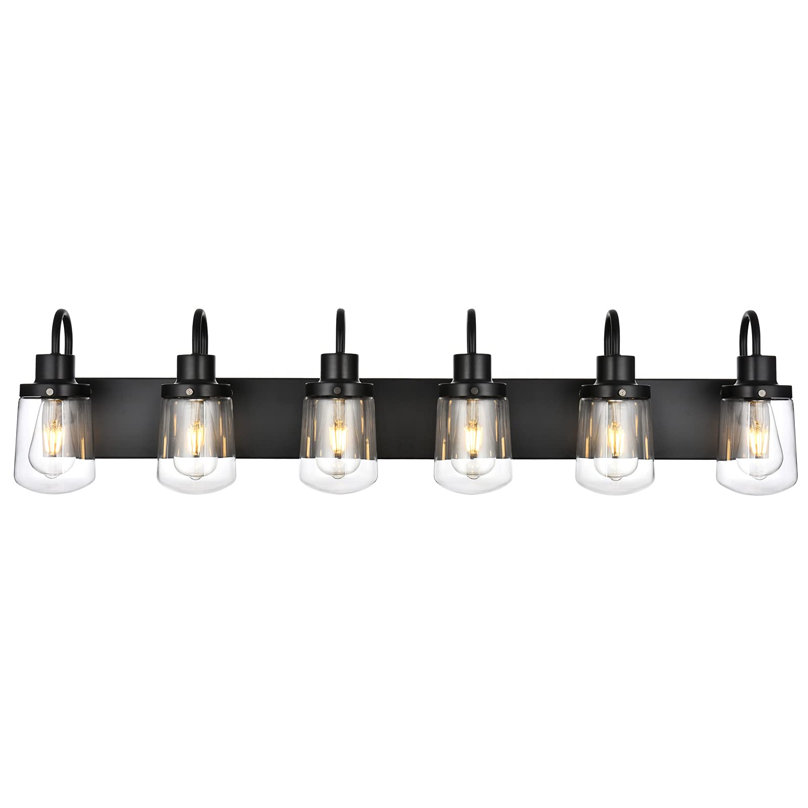 YAOHONG Modern Bathroom Vanity Light 4-Lights Lamp in Black,Farmhouse Wall Light Fixture with Clear Glass Shades,Indoor Wall Lam