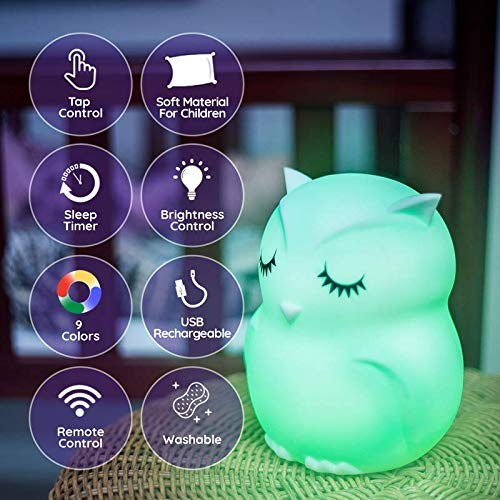 Lumipets Owl Night Light, Silicone Kids Lamp, Multicolor, 1 Count, Model WW-F4PR-M109