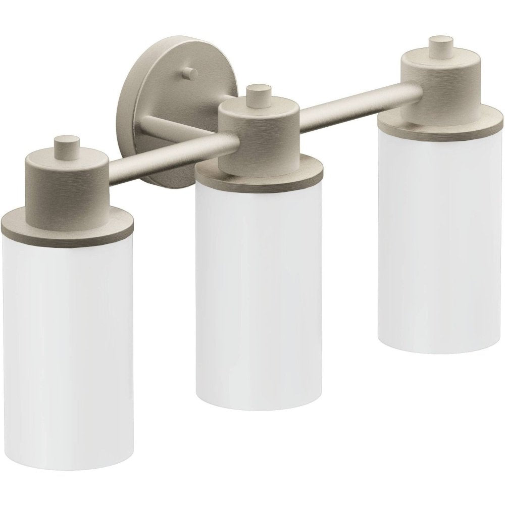 Moen Dn0763Bn Iso 3-Light Dual-Mount Bath Bathroom Vanity Fixture With Frosted Glass, Brushed Nickel