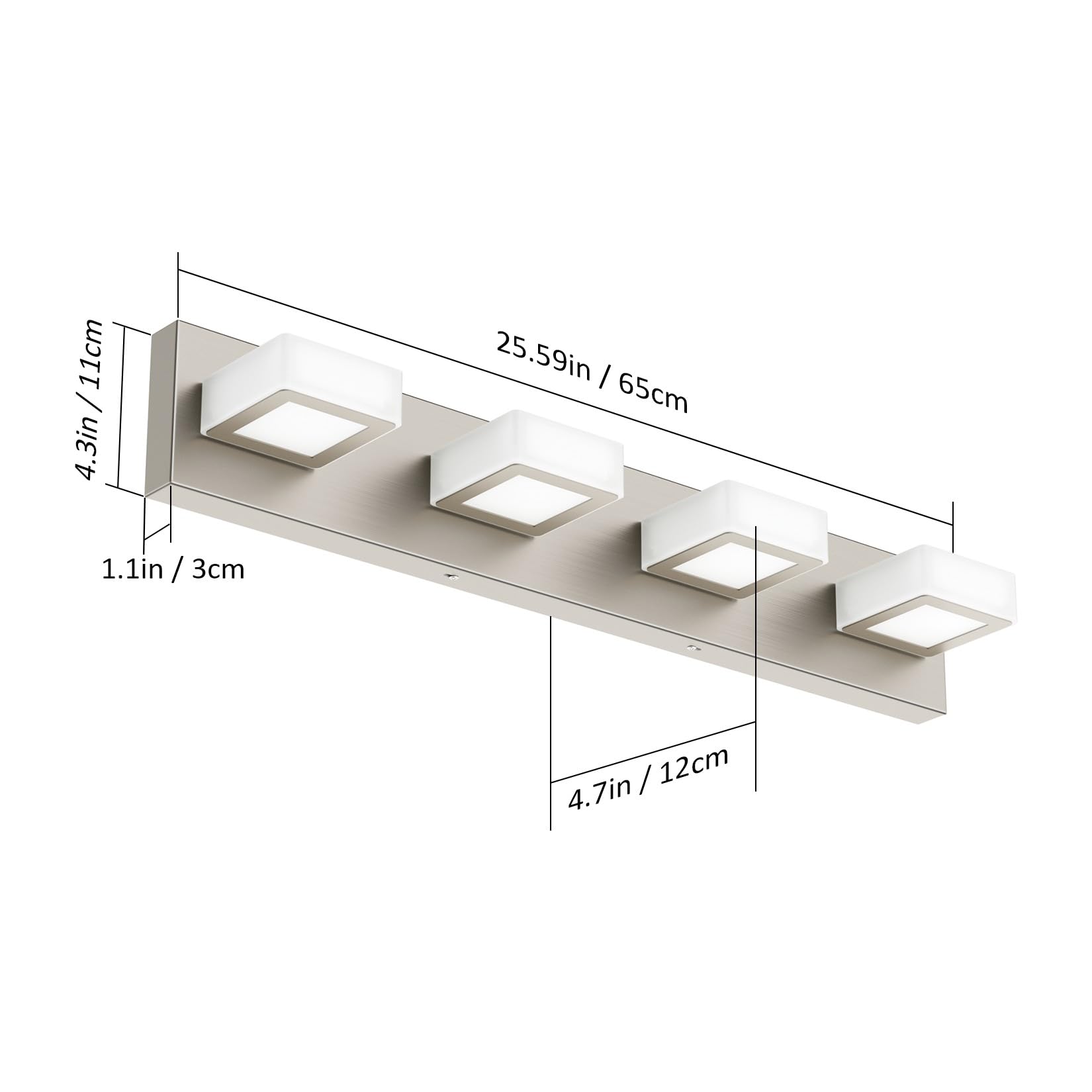 Ralbay 4-Light Vanity Light, Brushed Nickel, Metal & Acrylic, 26 inch, Model 8590