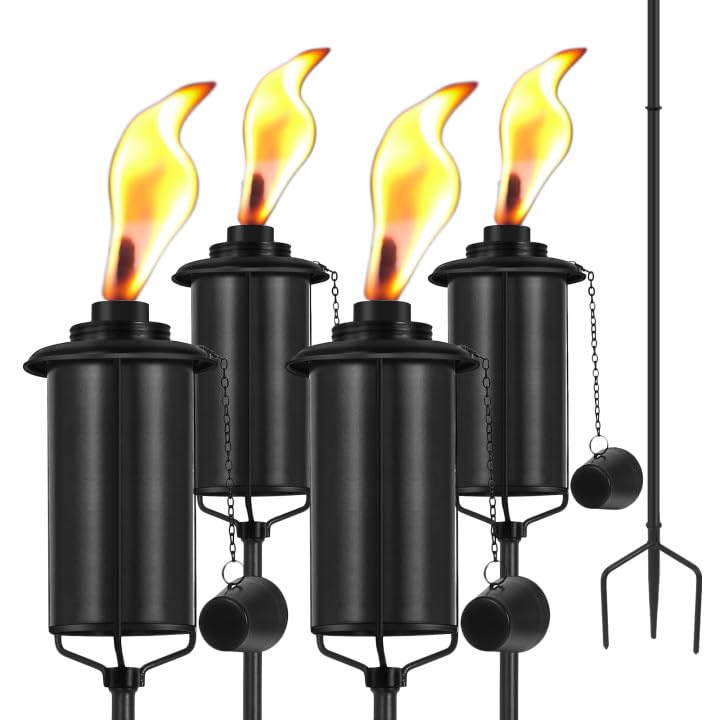 ZSZMFH Metal Torch 4 Pack, 59-Inch Outdoor Citronella Garden Décor with 3-Prong Grounded Stake, Ideal for Parties and Patios