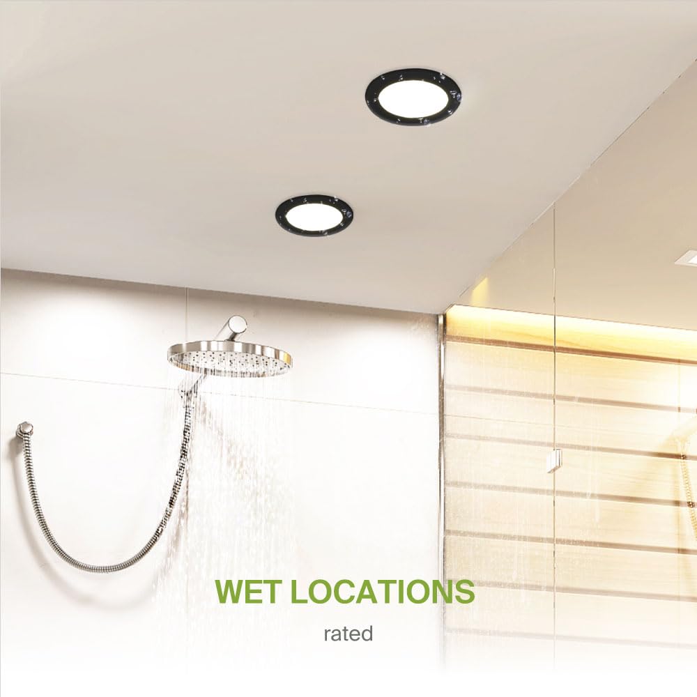 Asd Flat Trim Retrofit Led Recessed Lighting 6 Inch | Ultra Thin Black 12W 971Lm Wet Rated Dimmable Downlights | 2700K-5000K Adjustable Led Recessed Light Fixtures | Disk Can Lights  Etl 24 Pack